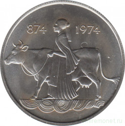 Монета. Исландия. 500 крон 1974 год. 1100 лет первым поселенцам.
