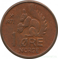 Монета. Норвегия. 1 эре 1971 год.