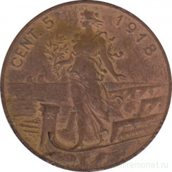 Монета. Италия. 5 чентезимо 1918 год.
