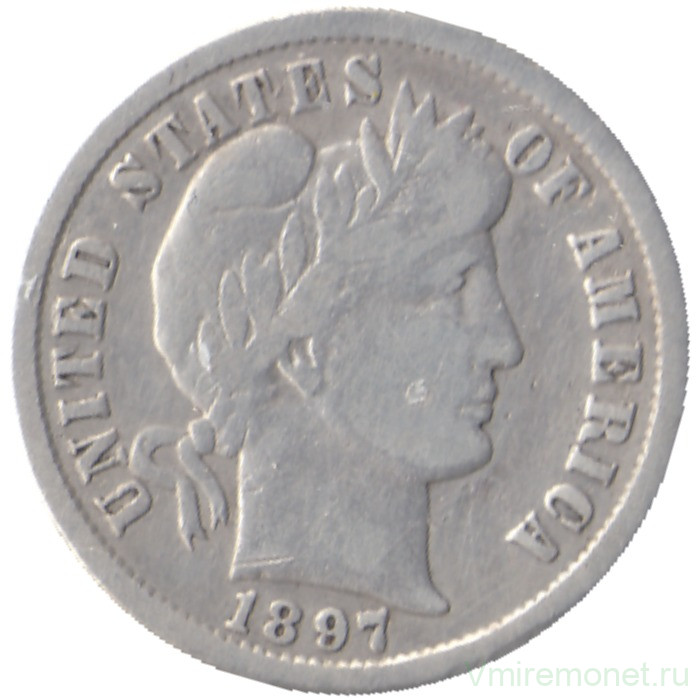 Монета. США. 10 центов 1897 год.