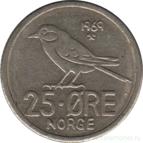 Монета. Норвегия. 25 эре 1969 год.