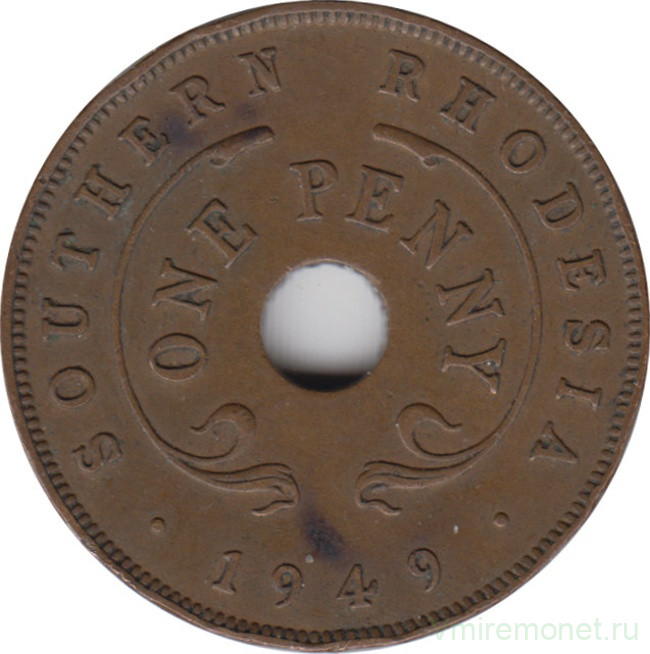 Монета. Южная Родезия. 1 пенни 1949 год.