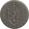  Монета. Норвегия. 5 крон 1977 год. ав.