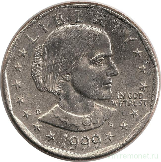 Монета. США. 1 доллар 1999 год. Сьюзен Энтони. Монетный двор D.