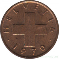 Монета. Швейцария. 1 раппен 1970 год.