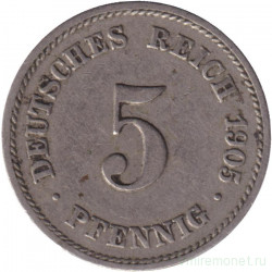 Монета. Германская империя. 5 пфеннигов 1905 год. (E).