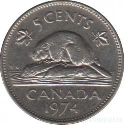 Монета. Канада. 5 центов 1974 год.