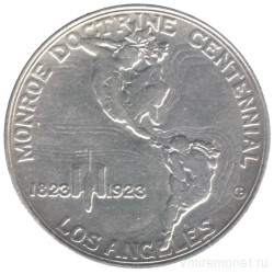 Монета. США. 50 центов 1923 год. 100 лет доктрине Монро. Монетный двор S.