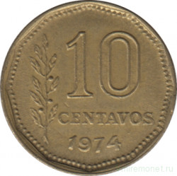 Монета. Аргентина. 10 сентаво 1974 год.