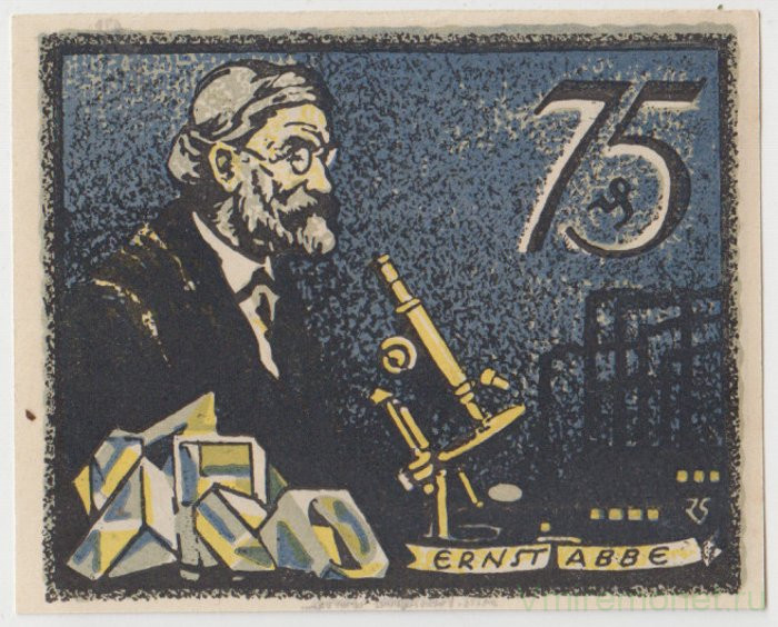 Бона. Нотгельд. Германия. Город Йена. 75 пфеннигов 1921 год. Вариант 656.2.4.3.