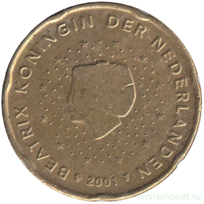Монета. Нидерланды. 20 центов 2001 год. 