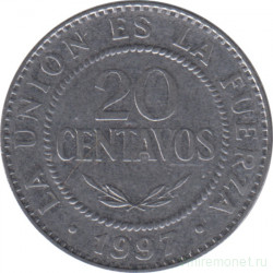 Монета. Боливия. 20 сентаво 1997 год.