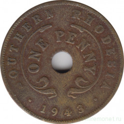 Монета. Южная Родезия. 1 пенни 1943 год.