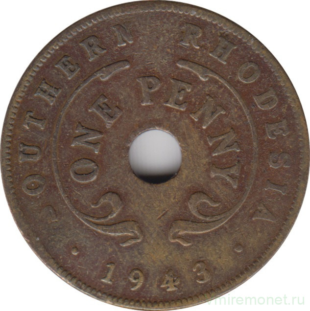 Монета. Южная Родезия. 1 пенни 1943 год.
