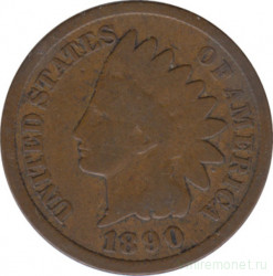 Монета. США. 1 цент 1890 год.
