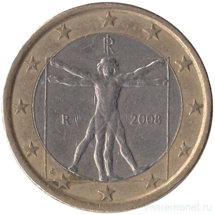 Монета. Италия. 1 евро 2008 год. 