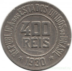 Монета. Бразилия. 400 рейсов 1930 год.