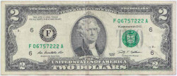 Банкнота. США. 2 доллара 2009 год. Серия F. Тип 530А.