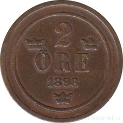 Монета. Швеция. 2 эре 1898 год.