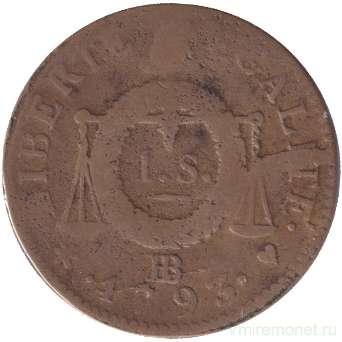 Монета. Франция. 1 соль 1793 год. BB.
