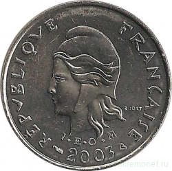 Монета. Новая Каледония. 10 франков 2003 год.