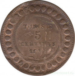 Монета. Тунис. 5 сантимов 1914 год.