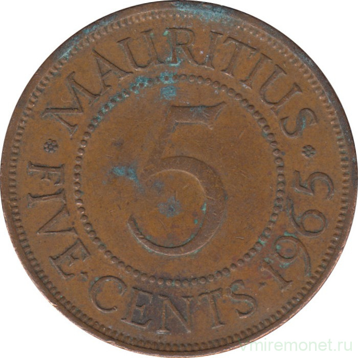 Монета. Маврикий. 5 центов 1965 год.