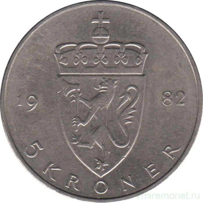 Монета. Норвегия. 5 крон 1982 год.