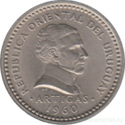 Монета. Уругвай. 25 сентесимо 1960 год.
