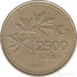 Монета. Турция. 2500 лир 1991 год.