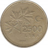  Монета. Турция. 2500 лир 1991 год. ав.