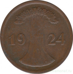Монета. Германия. Веймарская республика. 2 рейхспфеннига 1924 год. Монетный двор - Мюнхен (D).