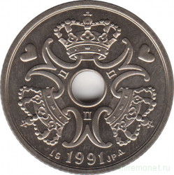 Монета. Дания. 5 крон 1991 год.
