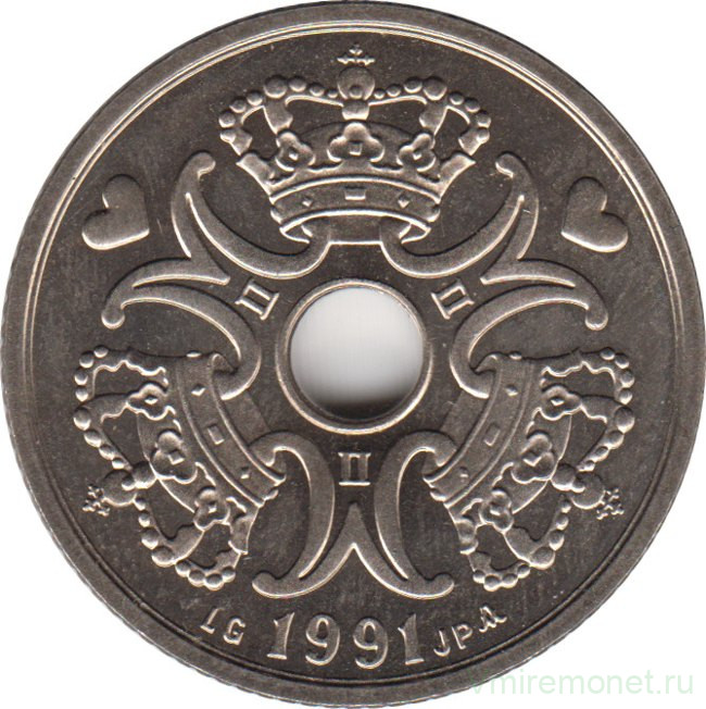 Монета. Дания. 5 крон 1991 год.