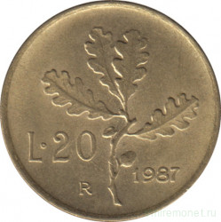 Монета. Италия. 20 лир 1987 год.
