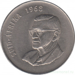 Монета. Южно-Африканская республика (ЮАР). 50 центов 1968 год. Окончание президентства Чарльза Сварта. Аверс - "SUID AFRIKA".