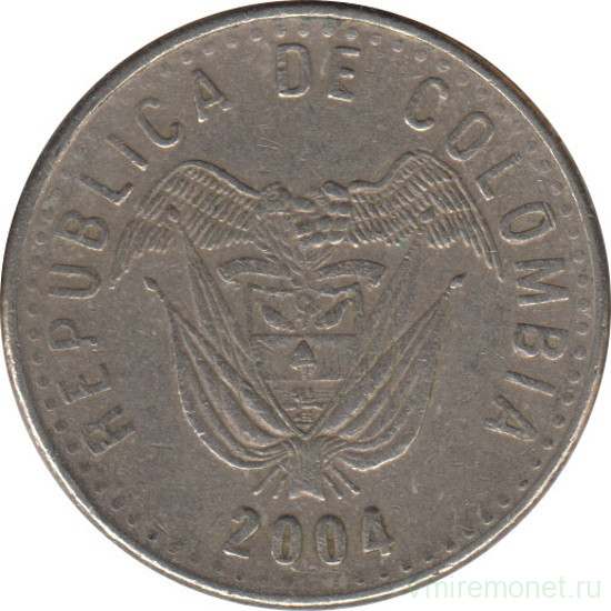 Монета. Колумбия. 50 песо 2004 год.