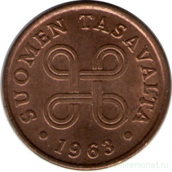 Монета. Финляндия. 1 пенни 1963 год.