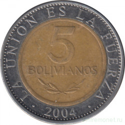 Монета. Боливия. 5 боливиано 2004 год.