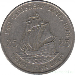 Монета. Восточные Карибские государства. 25 центов 1996 год.