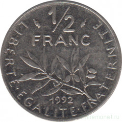 Монета. Франция. 1/2 франка 1992 год.