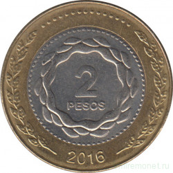 Монета. Аргентина. 2 песо 2016 год.