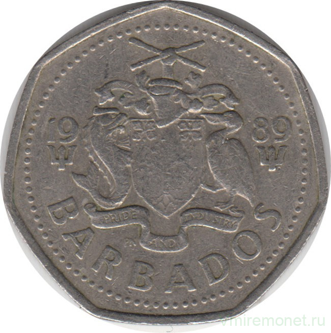 Монета. Барбадос. 1 доллар 1989 год.