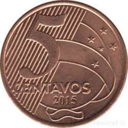 Монета. Бразилия. 5 сентаво 2015 год.