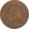 Монета. Франция. 5 сантимов 1854 год. К. ав.
