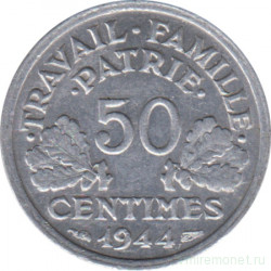 Монета. Франция. 50 сантимов 1944 год. Правительство Виши. (B).