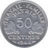  Монета. Франция. 50 сантимов 1944 год. Монетный двор - Бомон-ле-Роже. Правительство Виши. ав.