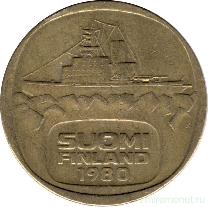 Монета. Финляндия. 5 марок 1980 год. Ледокол Урхо.