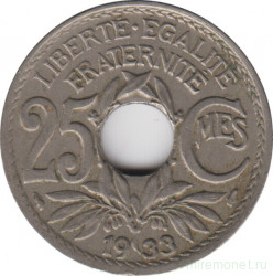 Монета. Франция. 25 сантимов 1933 год.