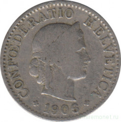 Монета. Швейцария. 5 раппенов 1906 год.